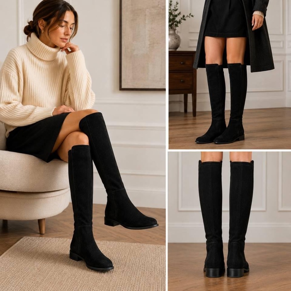 Cordani Bethanie Black Suede Knee High Riding Boots Italy EU 36 US 6